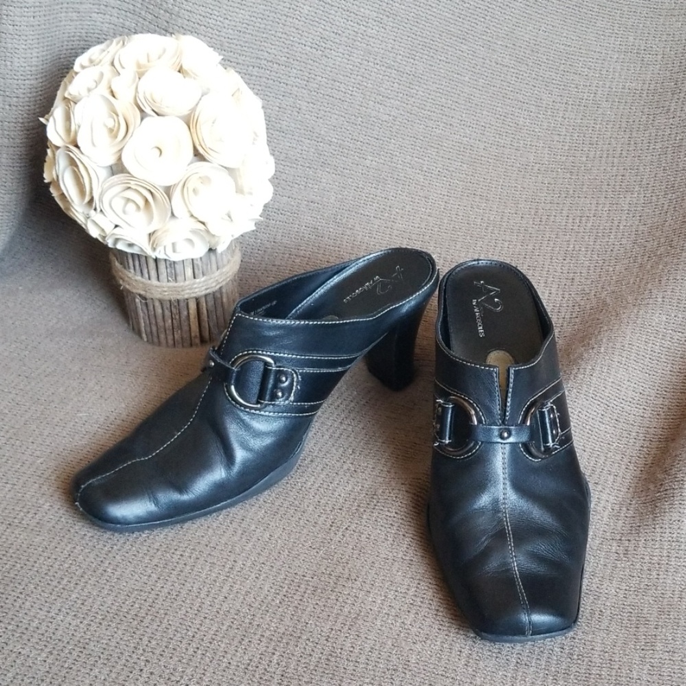A2 by Aerosoles black Snapezoid mules